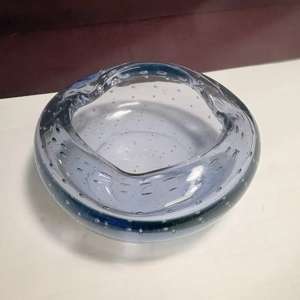 Vtg Murano Ashtray Dish Hand Blown Amethyst Bullicante Art Glass 4.5